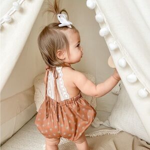 Bubble Romper Lace Flower pale, turquoise girl toddler (2T)